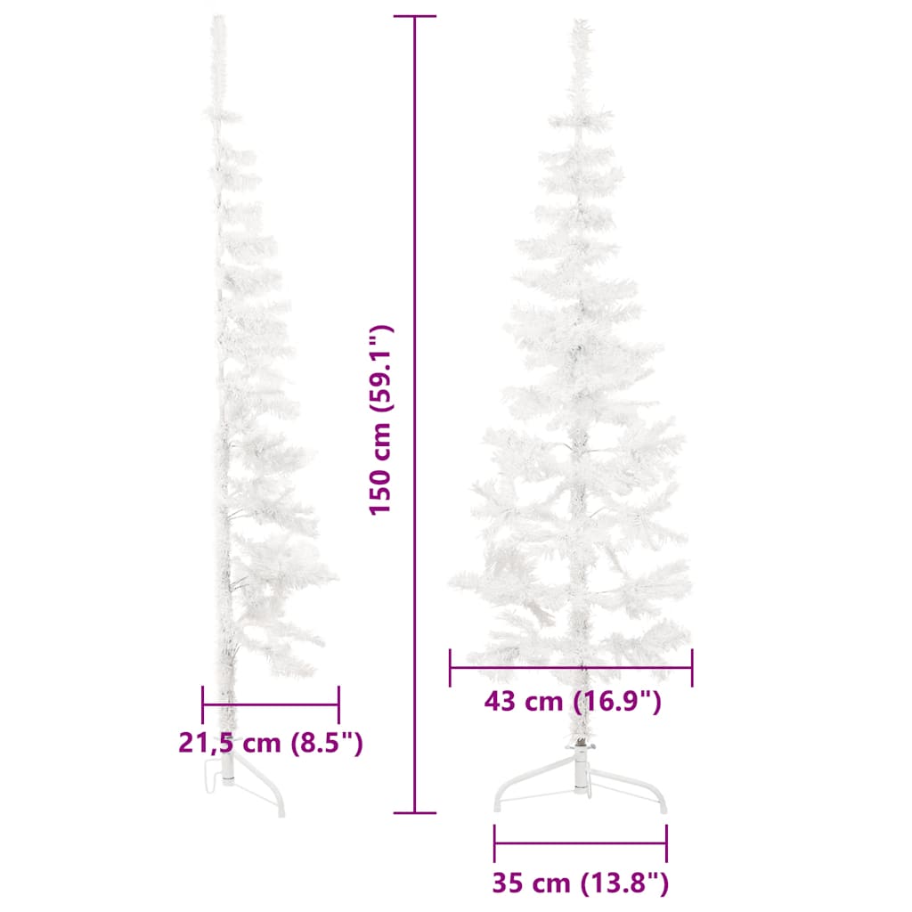 Slim Artificial Half Christmas Tree with Stand White 5 ft