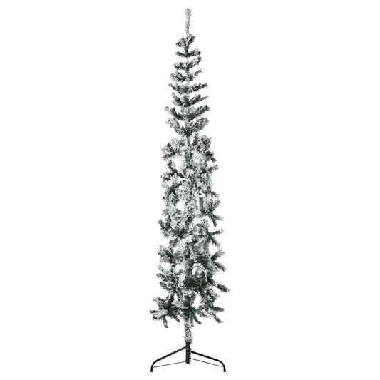 Slim Artificial Half Christmas Tree with Flocked Snow 8 ft
