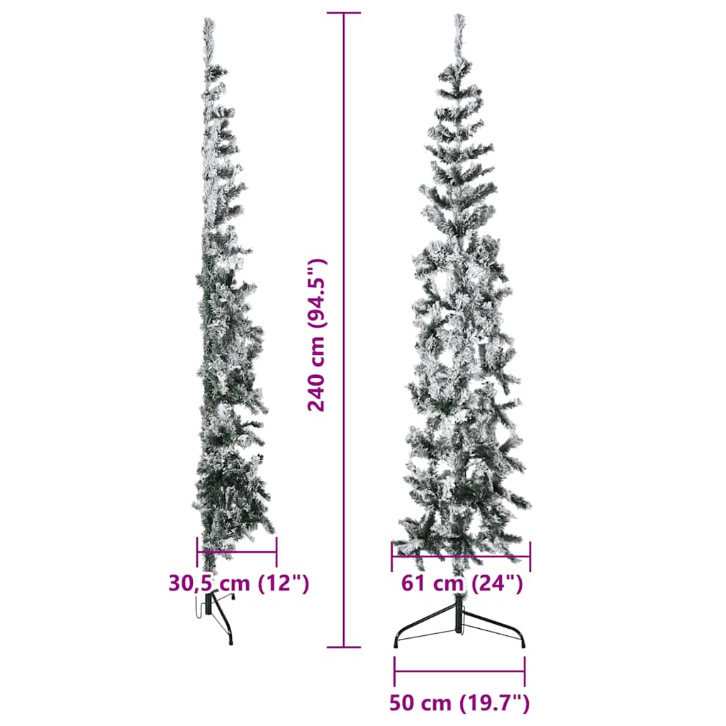 Slim Artificial Half Christmas Tree with Flocked Snow 8 ft