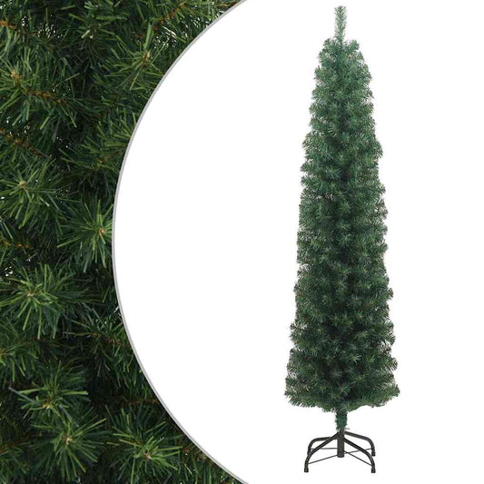 Slim Artificial Christmas Tree with Stand Green 6 ft PVC
