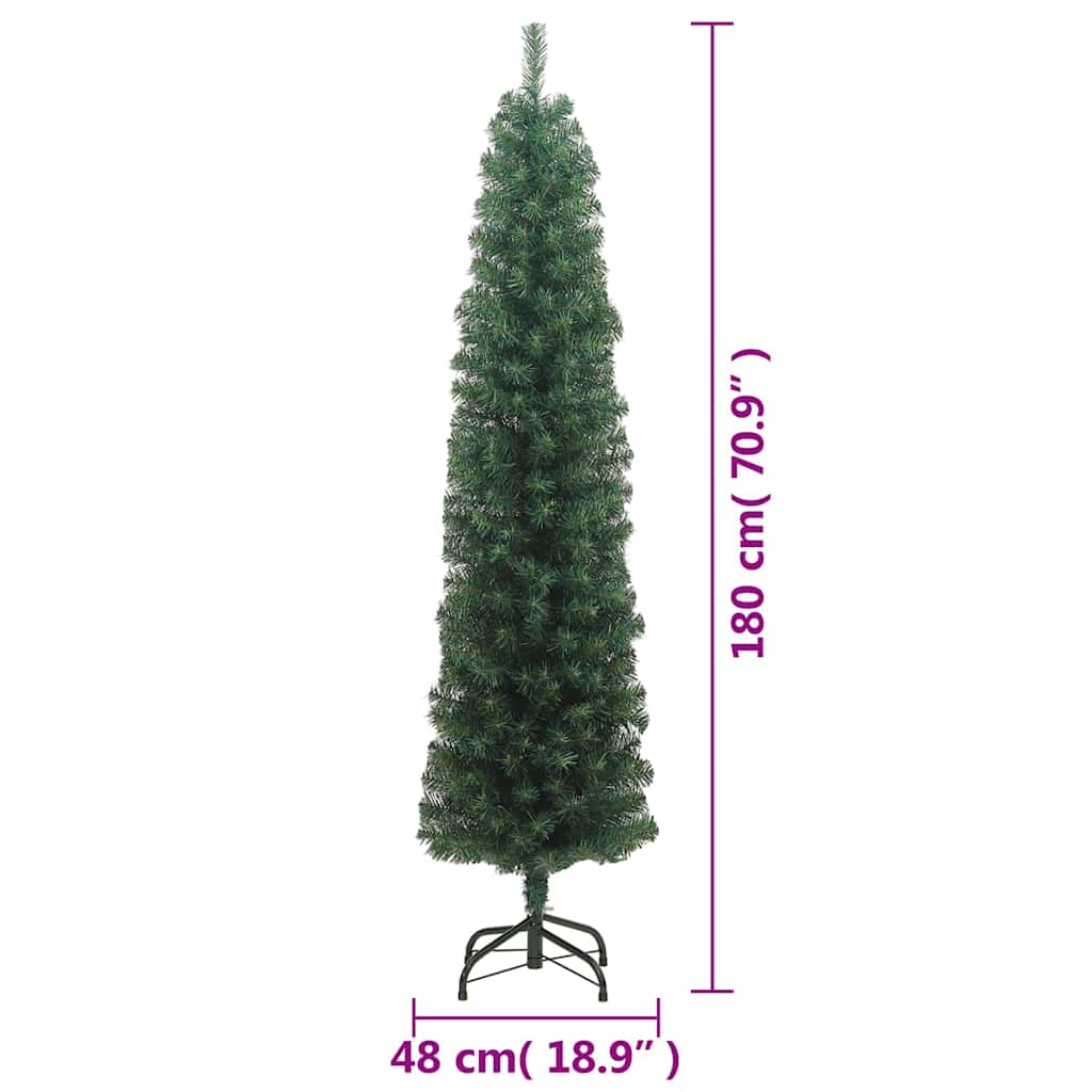 Slim Artificial Christmas Tree with Stand Green 6 ft PVC