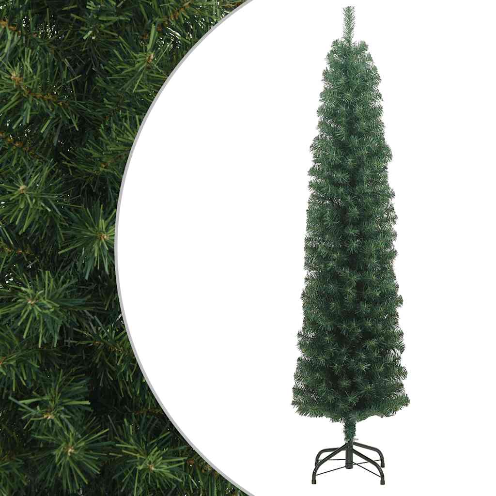 Slim Artificial Christmas Tree with Stand Green 7 ft PVC