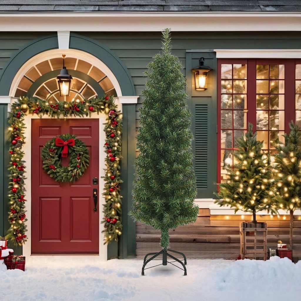 Slim Artificial Christmas Tree with Stand Green 7 ft PVC