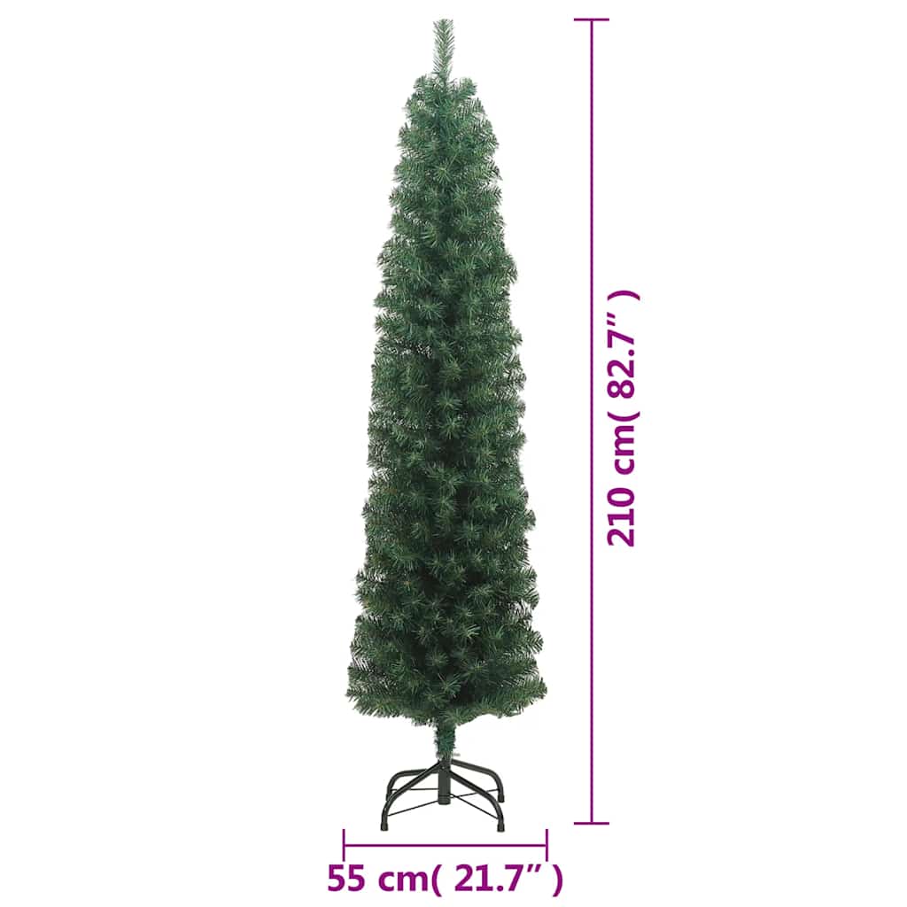 Slim Artificial Christmas Tree with Stand Green 7 ft PVC