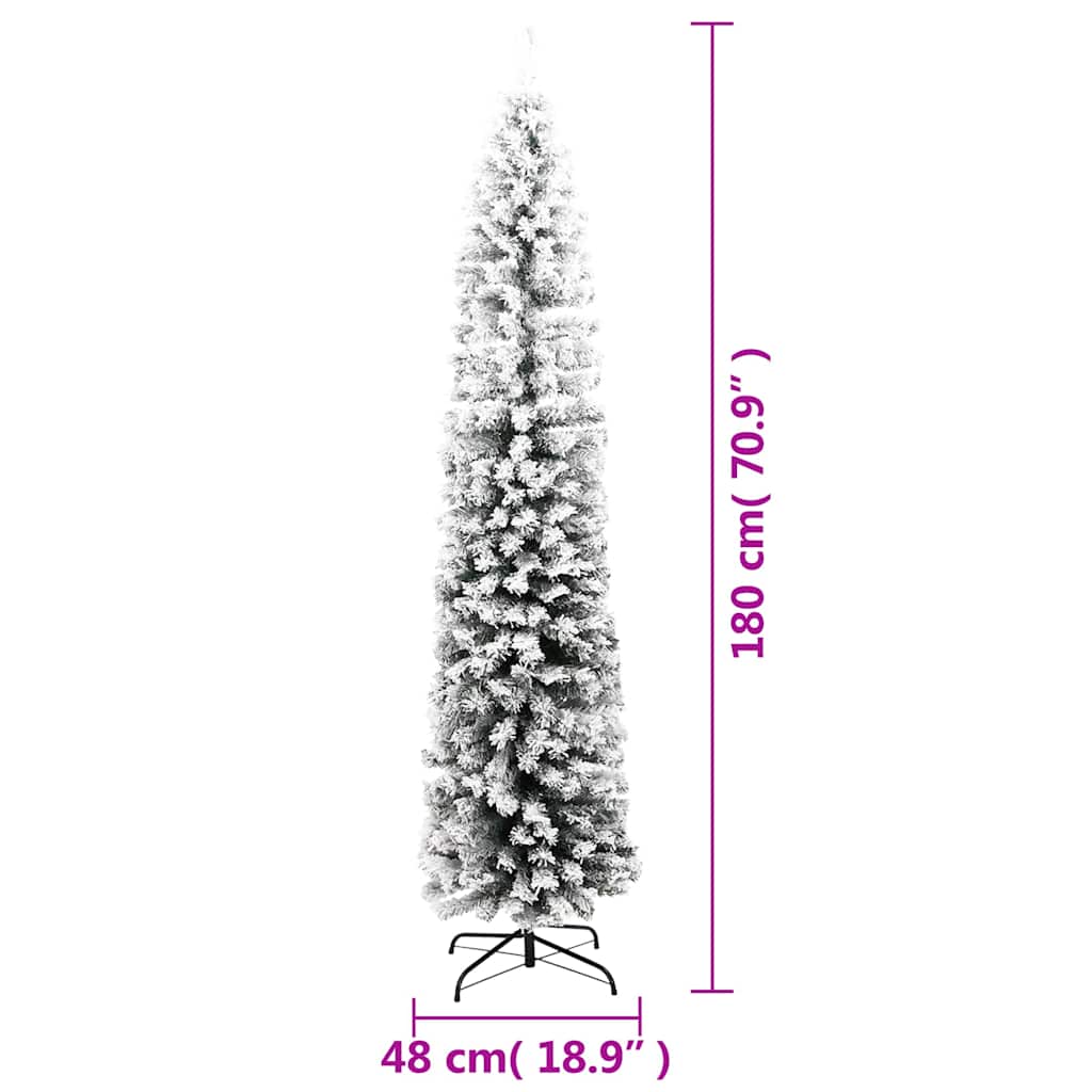Slim Artificial Christmas Tree with Flocked Snow Green 6 ft PVC