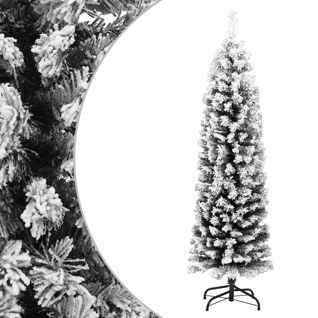 Slim Artificial Christmas Tree with Flocked Snow Green 4 ft PVC
