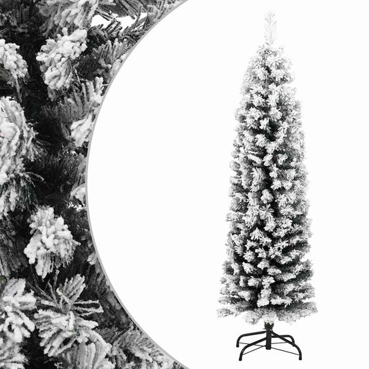 Slim Artificial Christmas Tree with Flocked Snow Green 4 ft PVC