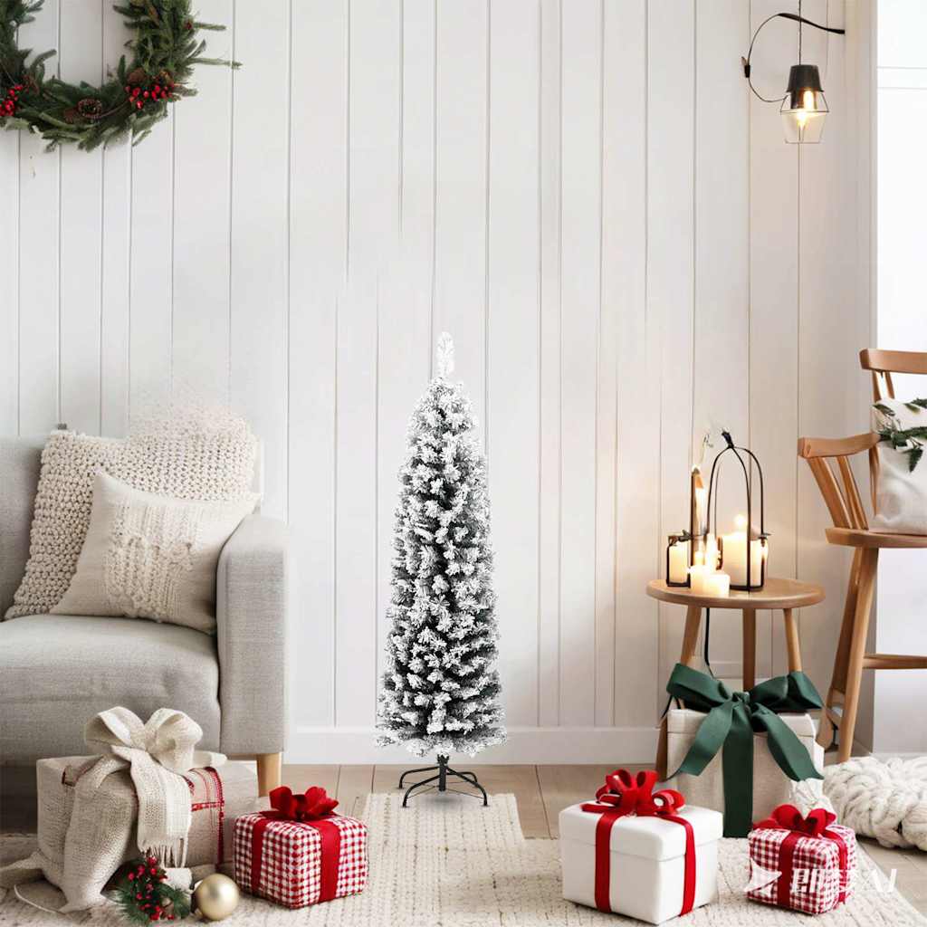 Slim Artificial Christmas Tree with Flocked Snow Green 4 ft PVC