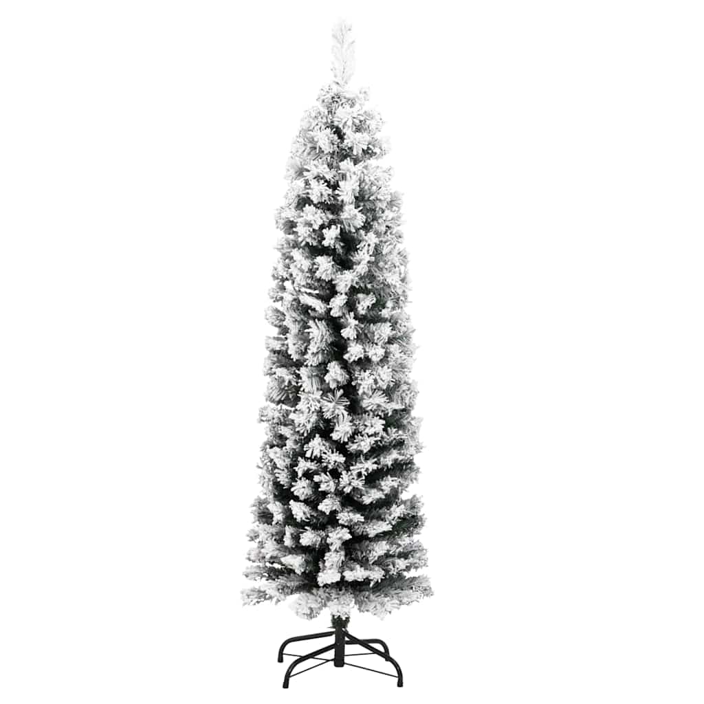 Slim Artificial Christmas Tree with Flocked Snow Green 4 ft PVC