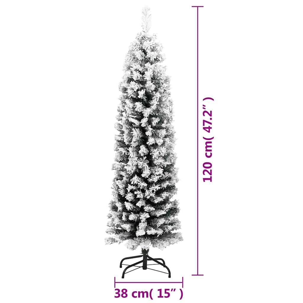 Slim Artificial Christmas Tree with Flocked Snow Green 4 ft PVC