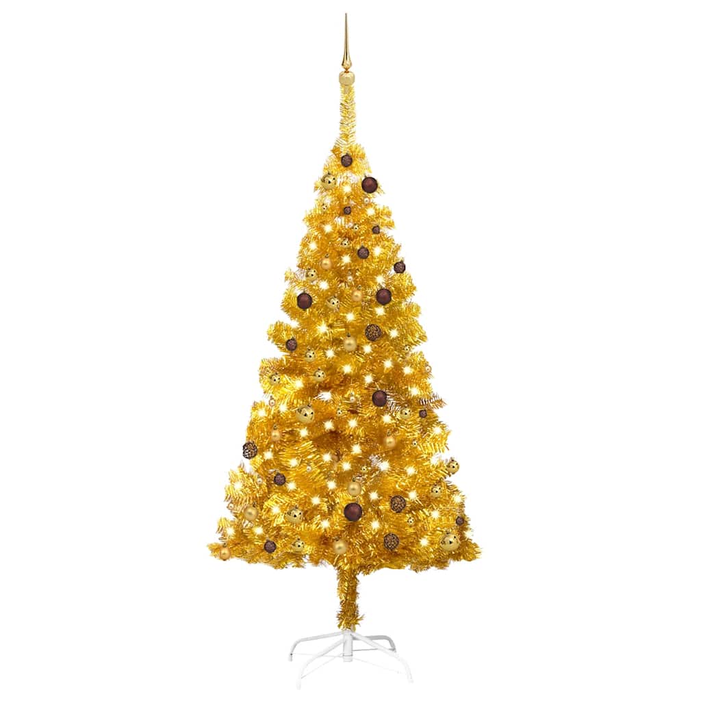 Artificial Pre-lit Christmas Tree with Ball Set Gold 82.7" PET