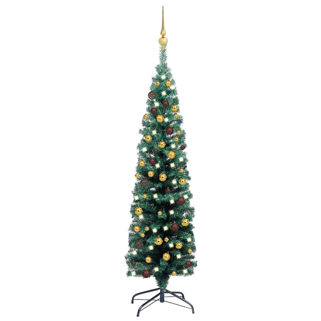 Slim Artificial Pre-lit Christmas Tree with Ball Set Green 47.2