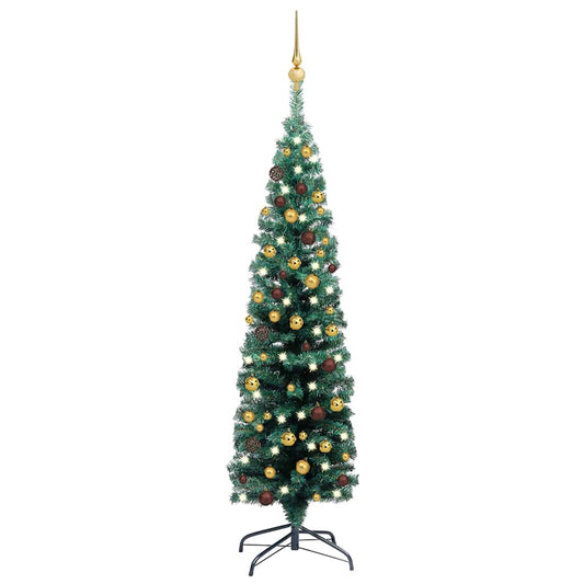 Slim Artificial Pre-lit Christmas Tree with Ball Set Green 47.2