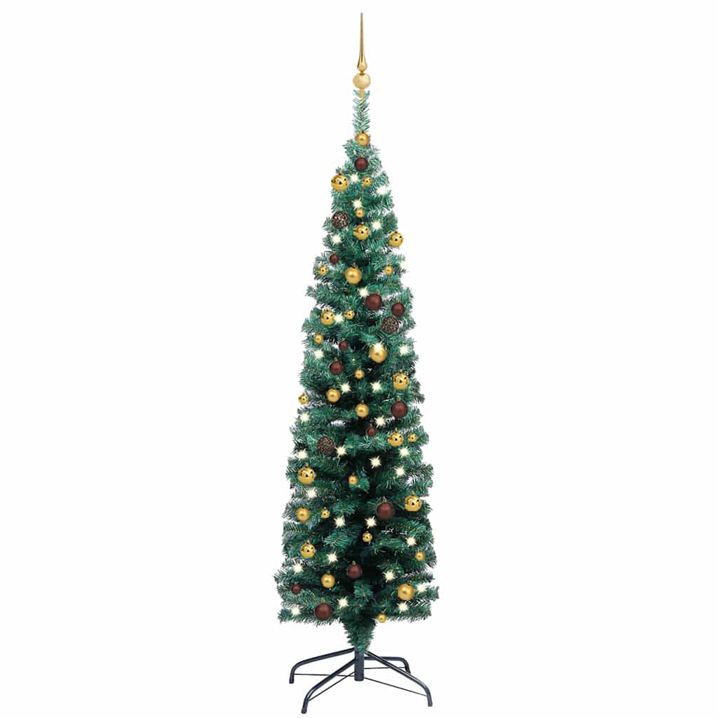 Slim Artificial Pre-lit Christmas Tree with Ball Set Green 59.1