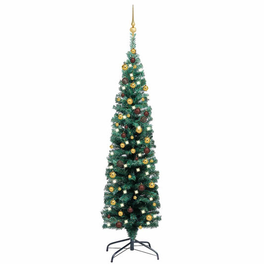 Slim Artificial Pre-lit Christmas Tree with Ball Set Green 59.1