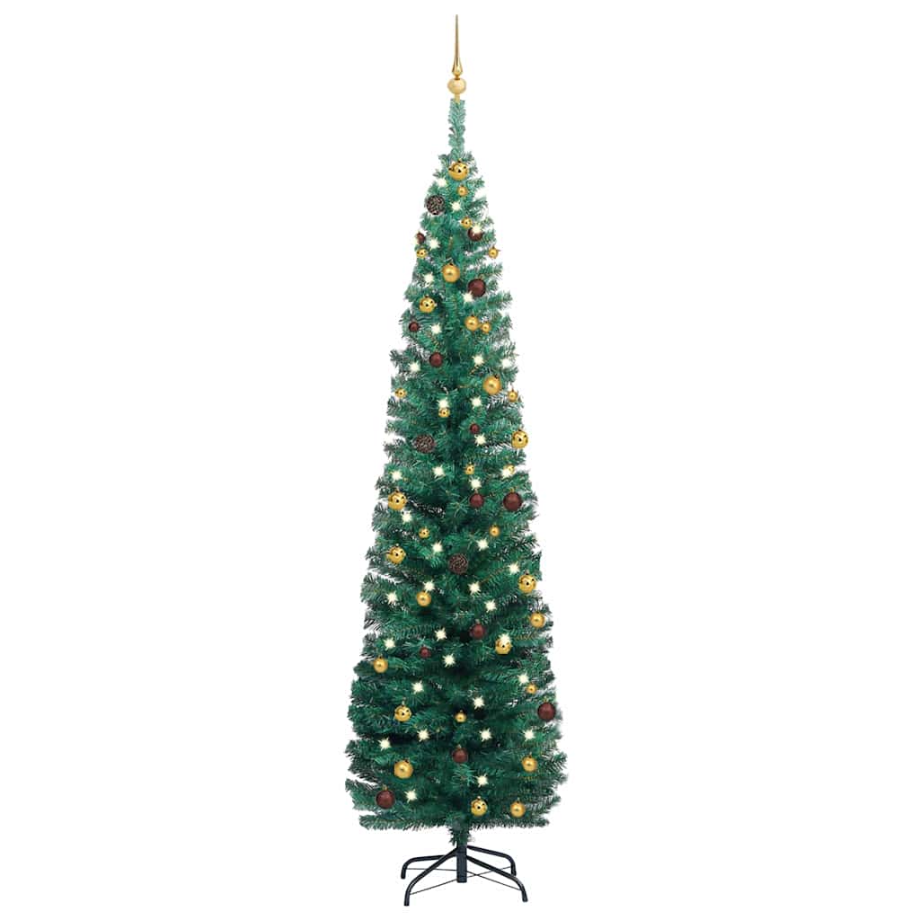 Slim Artificial Pre-lit Christmas Tree with Ball Set Green 94.5