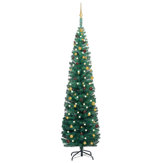 Slim Artificial Pre-lit Christmas Tree with Ball Set Green 94.5