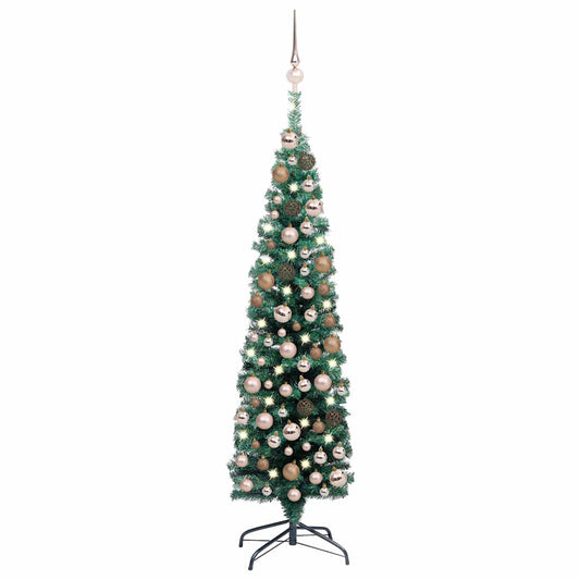 Slim Artificial Pre-lit Christmas Tree with Ball Set Green 47.2