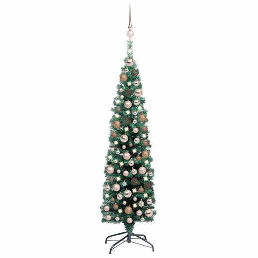 Slim Artificial Pre-lit Christmas Tree with Ball Set Green 59.1