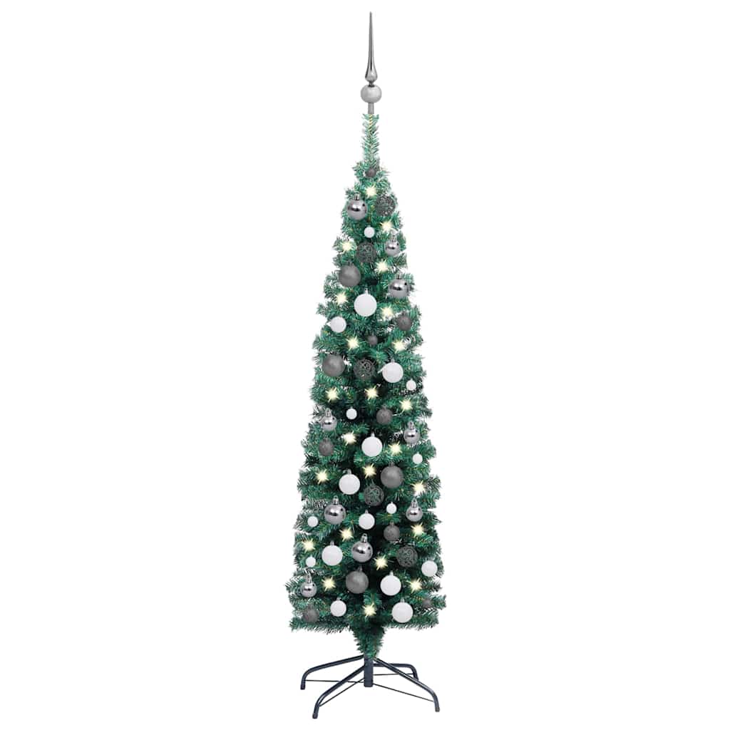 Slim Artificial Pre-lit Christmas Tree with Ball Set Green 47.2