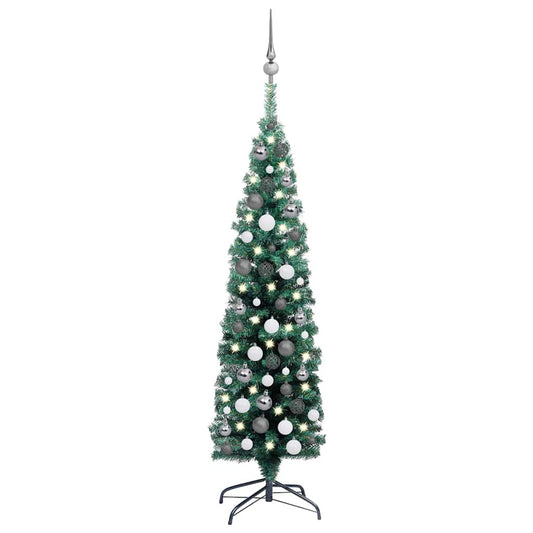 Slim Artificial Pre-lit Christmas Tree with Ball Set Green 47.2