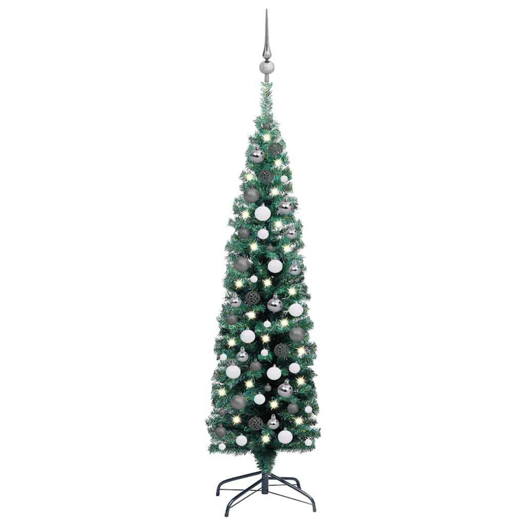 Slim Artificial Pre-lit Christmas Tree with Ball Set Green 59.1