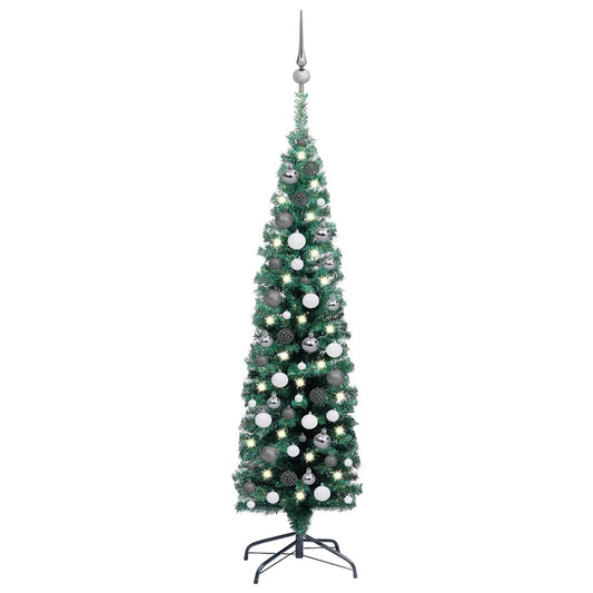 Slim Artificial Pre-lit Christmas Tree with Ball Set Green 59.1
