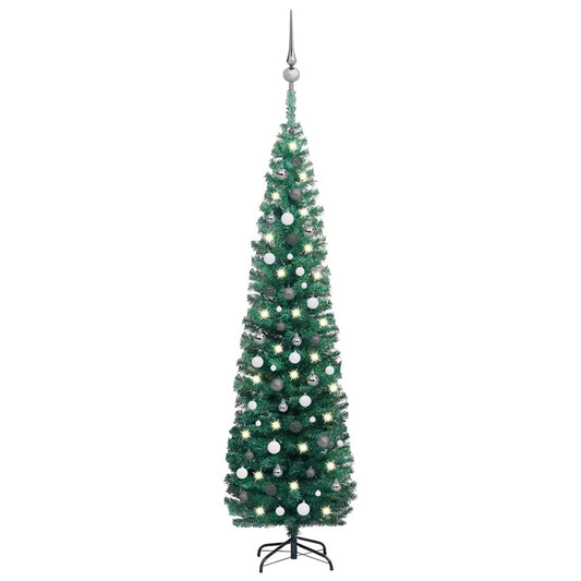 Slim Artificial Pre-lit Christmas Tree with Ball Set Green 94.5