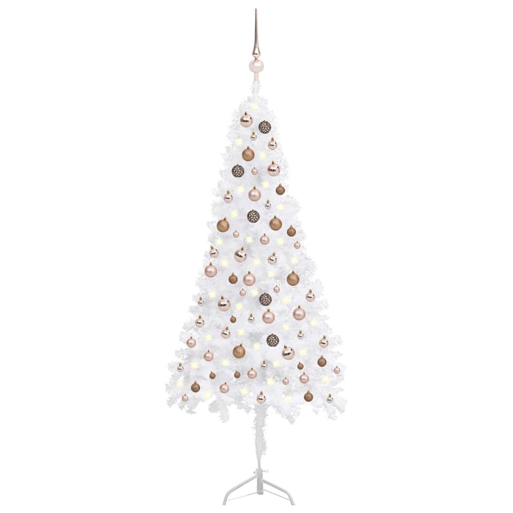 Corner Artificial Christmas Tree LEDs&Ball Set White 70.9" PVC