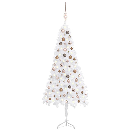 Corner Artificial Christmas Tree LEDs&Ball Set White 70.9" PVC
