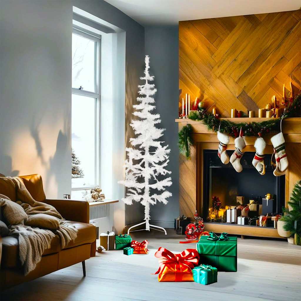 Slim Artificial Half Christmas Tree with Stand White 6 ft