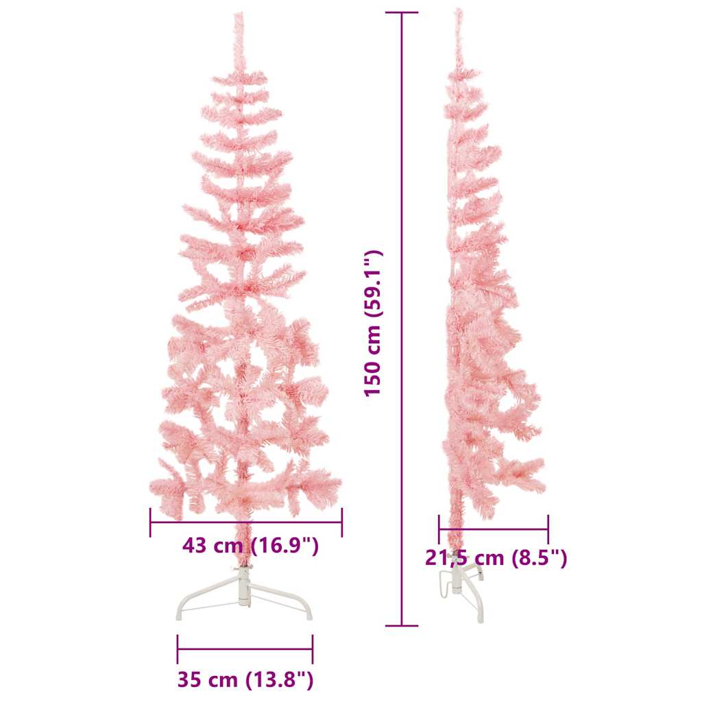 Slim Artificial Half Christmas Tree with Stand Pink 5 ft