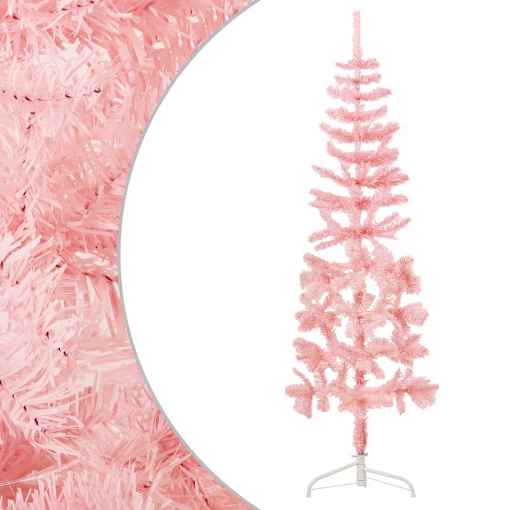 Slim Artificial Half Christmas Tree with Stand Pink 6 ft