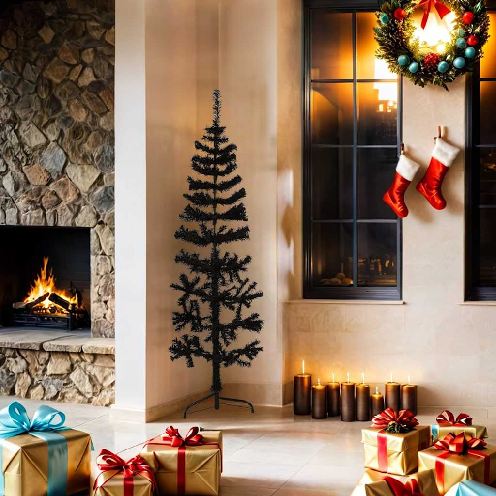 Slim Artificial Half Christmas Tree with Stand Black 5 ft