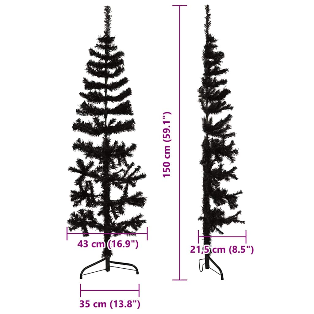 Slim Artificial Half Christmas Tree with Stand Black 5 ft
