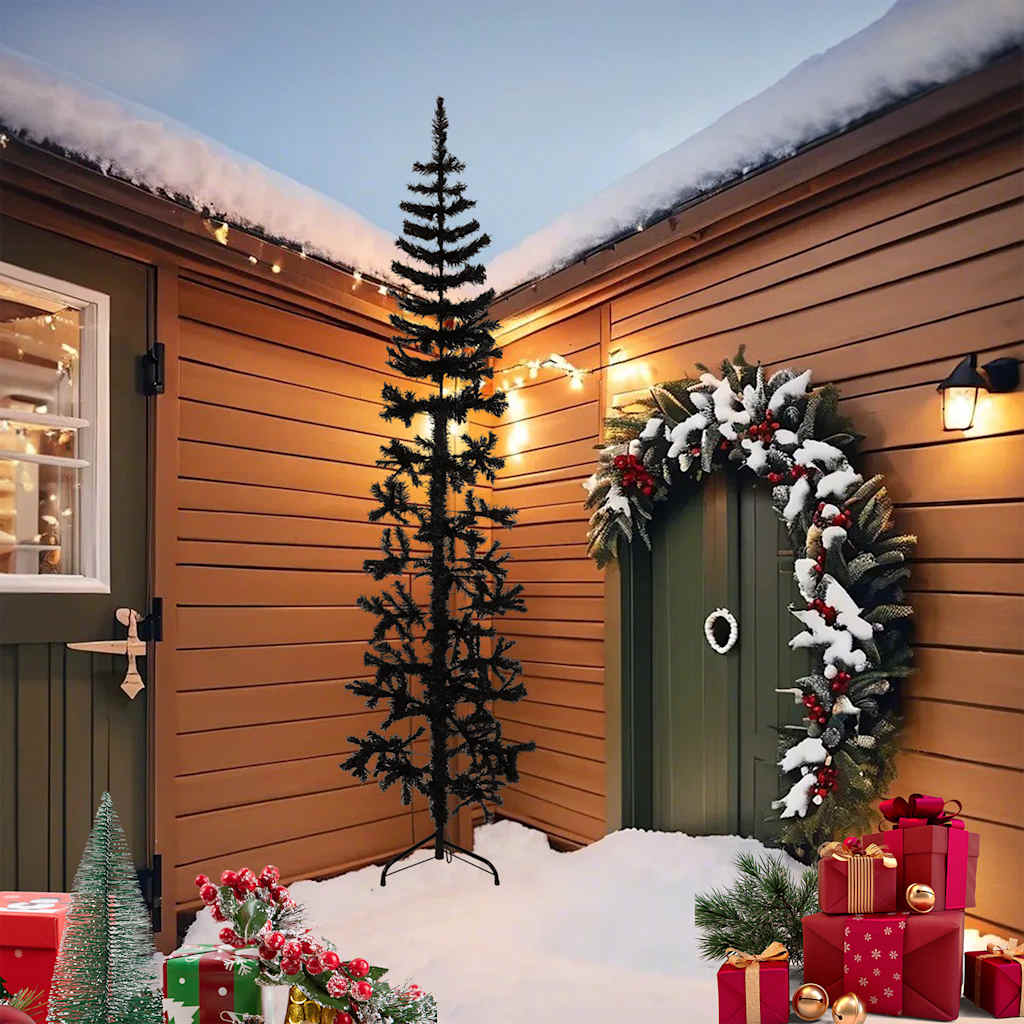 Slim Artificial Half Christmas Tree with Stand Black 8 ft