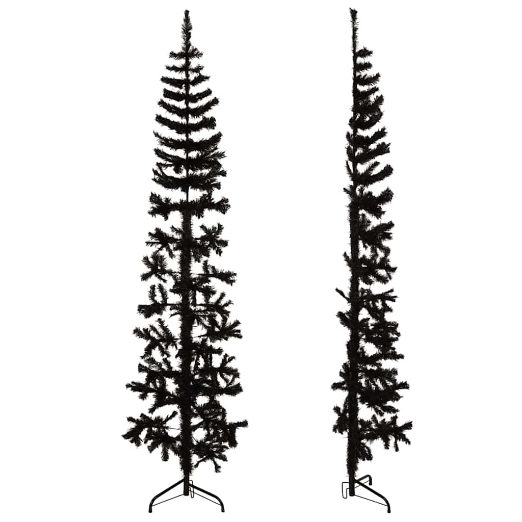 Slim Artificial Half Christmas Tree with Stand Black 8 ft