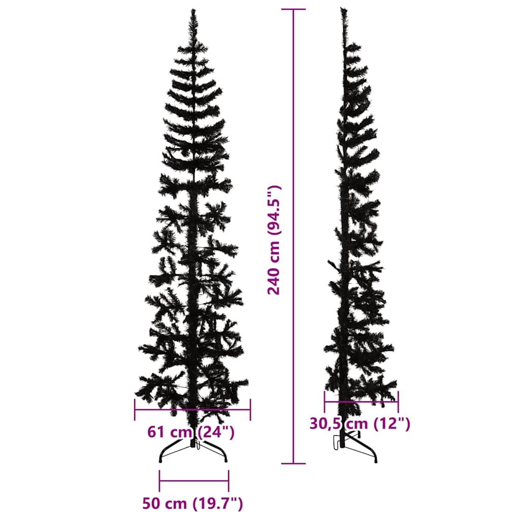 Slim Artificial Half Christmas Tree with Stand Black 8 ft