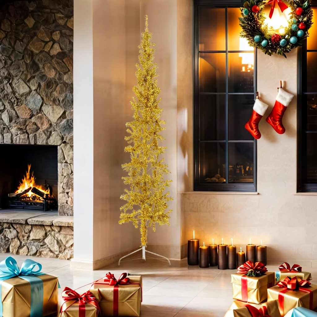 Slim Artificial Half Christmas Tree with Stand Gold 6 ft