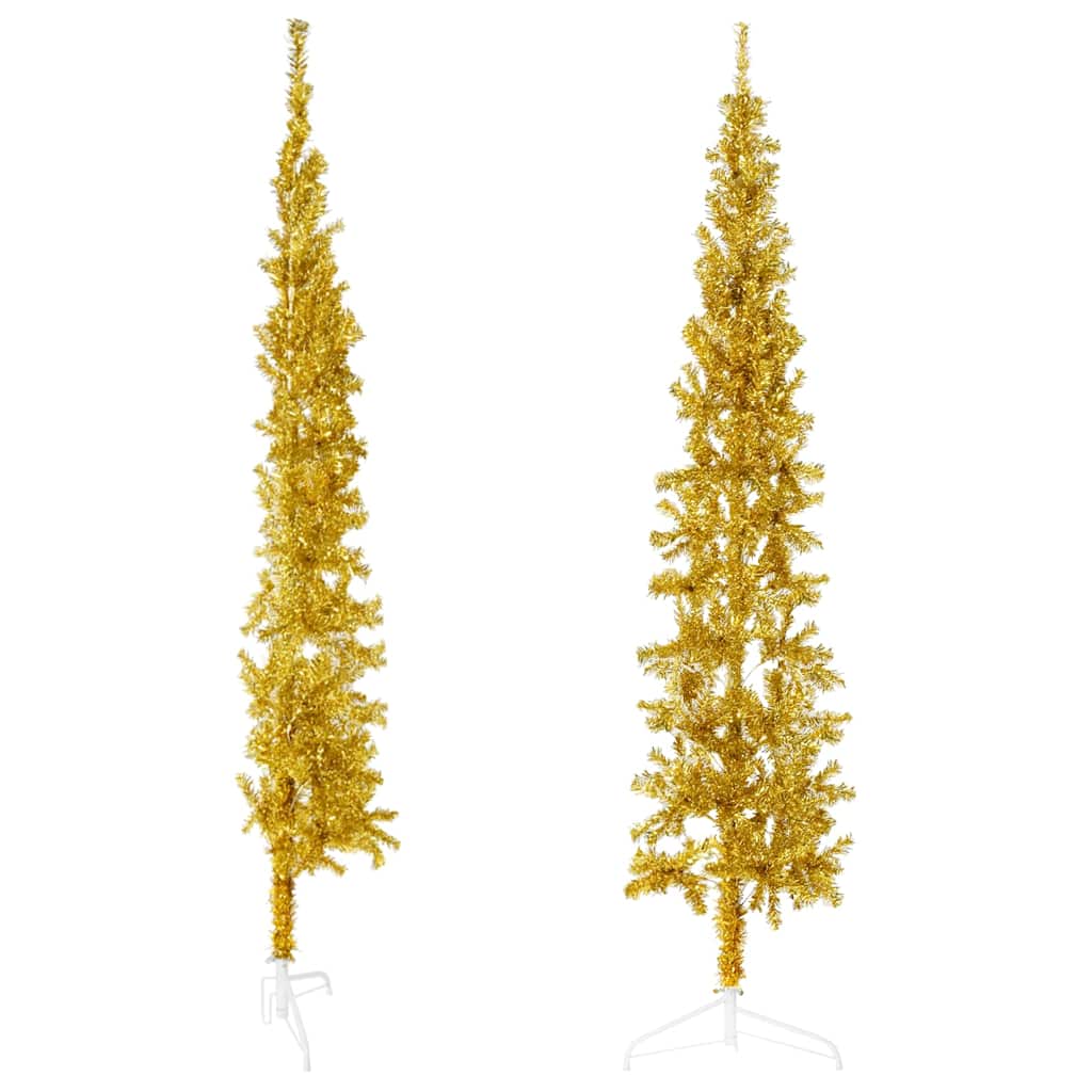 Slim Artificial Half Christmas Tree with Stand Gold 6 ft