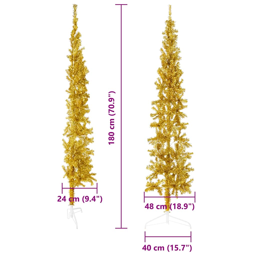 Slim Artificial Half Christmas Tree with Stand Gold 6 ft