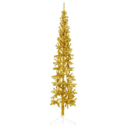 Slim Artificial Half Christmas Tree with Stand Gold 7 ft