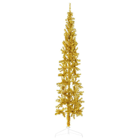 Slim Artificial Half Christmas Tree with Stand Gold 8 ft