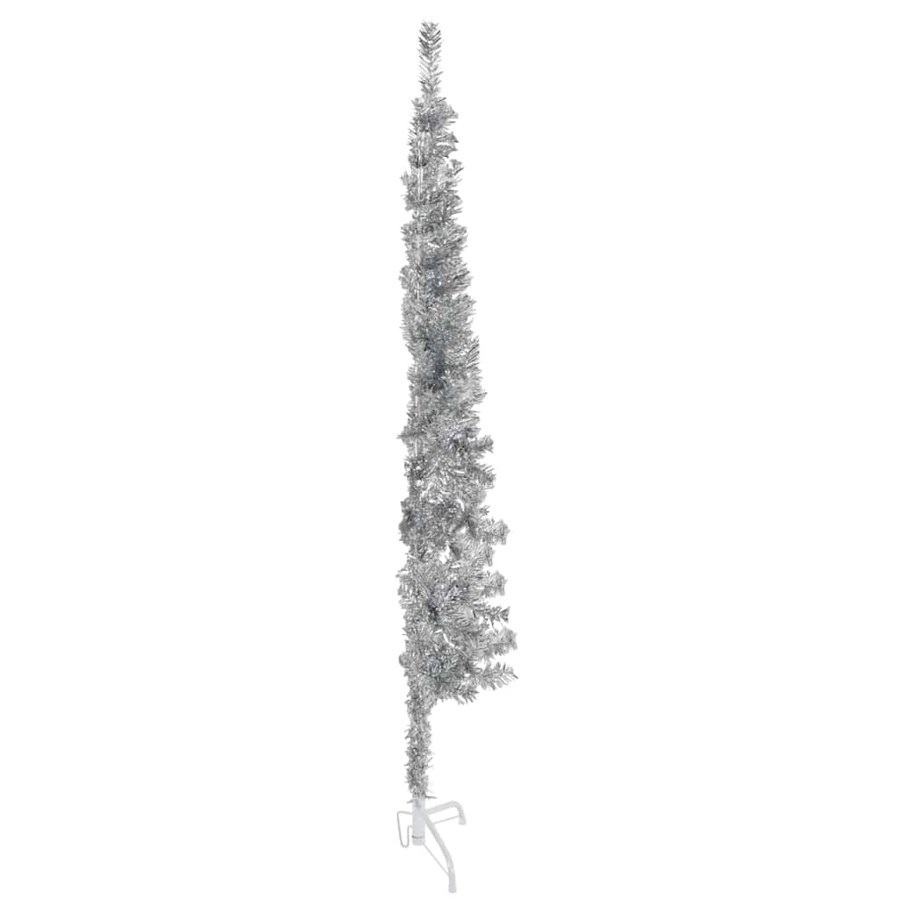 Slim Artificial Half Christmas Tree with Stand Silver 5 ft