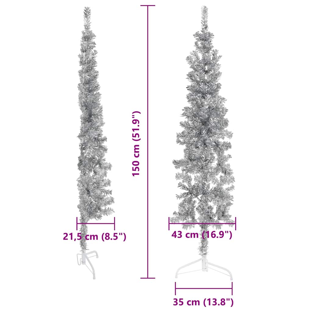 Slim Artificial Half Christmas Tree with Stand Silver 5 ft