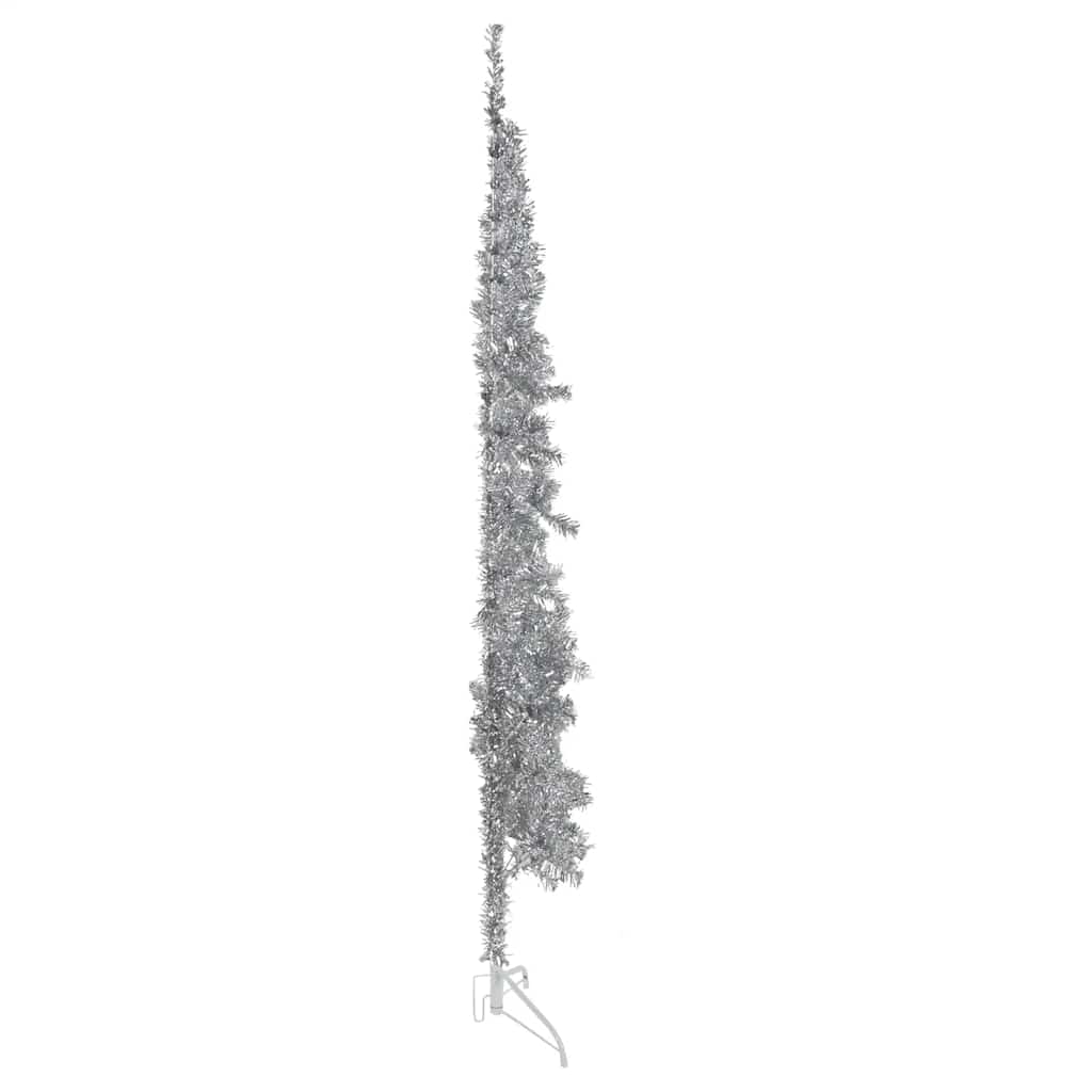 Slim Artificial Half Christmas Tree with Stand Silver 7 ft
