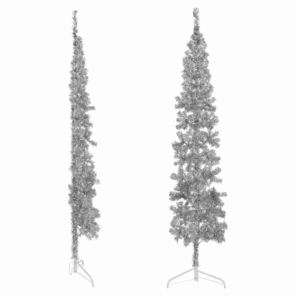Slim Artificial Half Christmas Tree with Stand Silver 7 ft