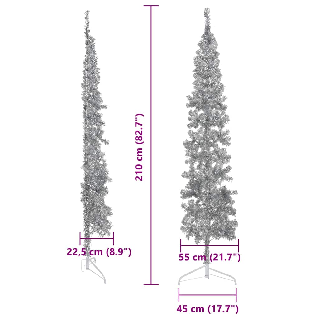 Slim Artificial Half Christmas Tree with Stand Silver 7 ft