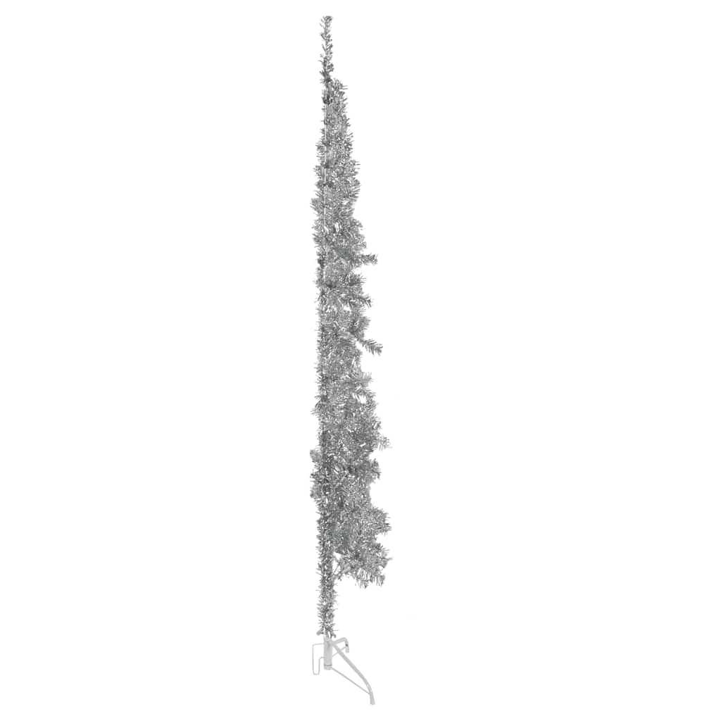 Slim Artificial Half Christmas Tree with Stand Silver 8 ft