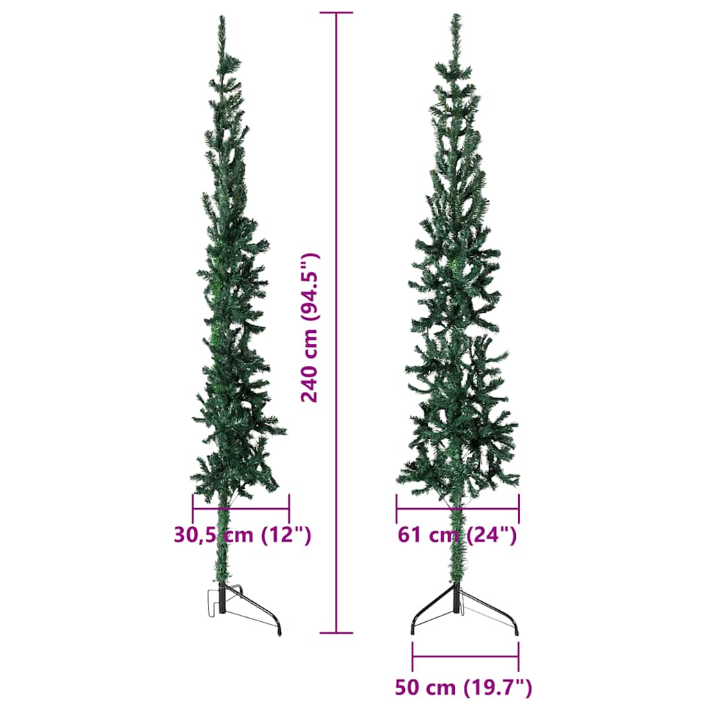 Slim Artificial Half Christmas Tree with Stand Green 8 ft